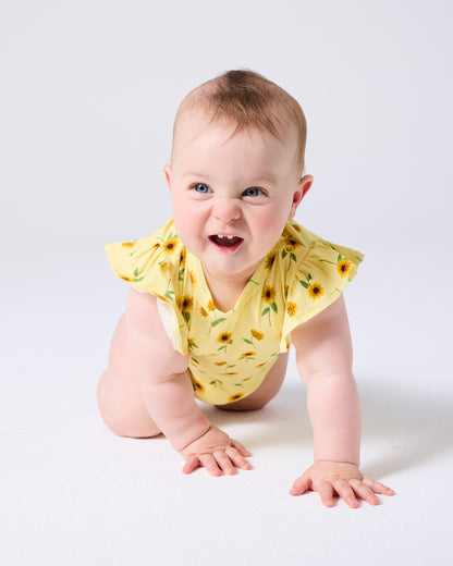 Kip & Co - Organic Short Sleeve Frill Romper / Sunflower Delight