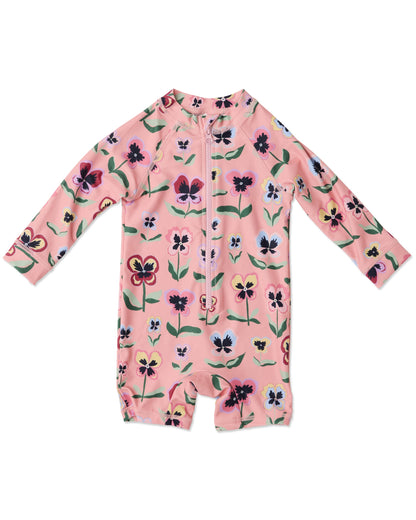 Kip & Co - Baby Long Sleeve Zip Bathers / Pretty Pansy