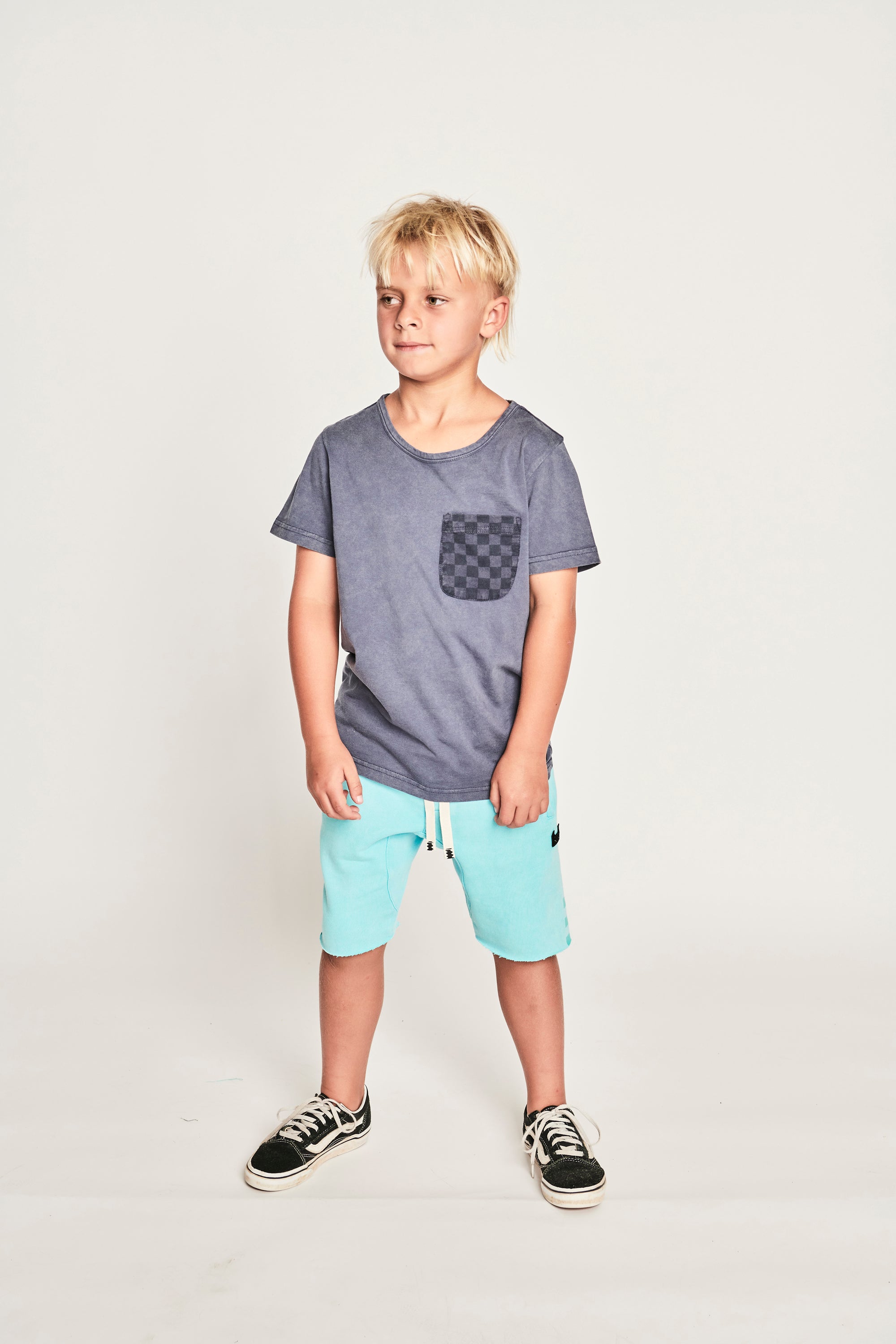 Munster Kids - Pocket Check SS Tee / Mineral Denim