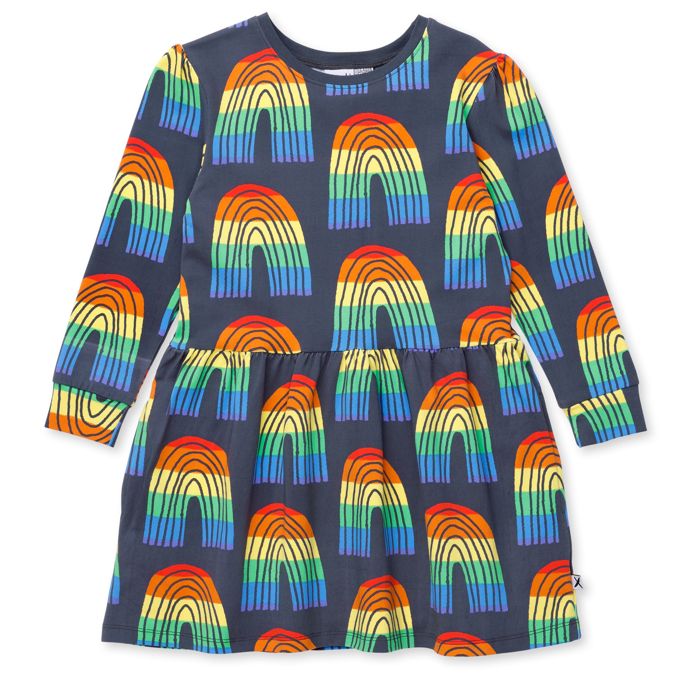 Minti - Stripey Rainbow Dress / Dark Grey