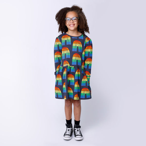 Minti - Stripey Rainbow Dress / Dark Grey