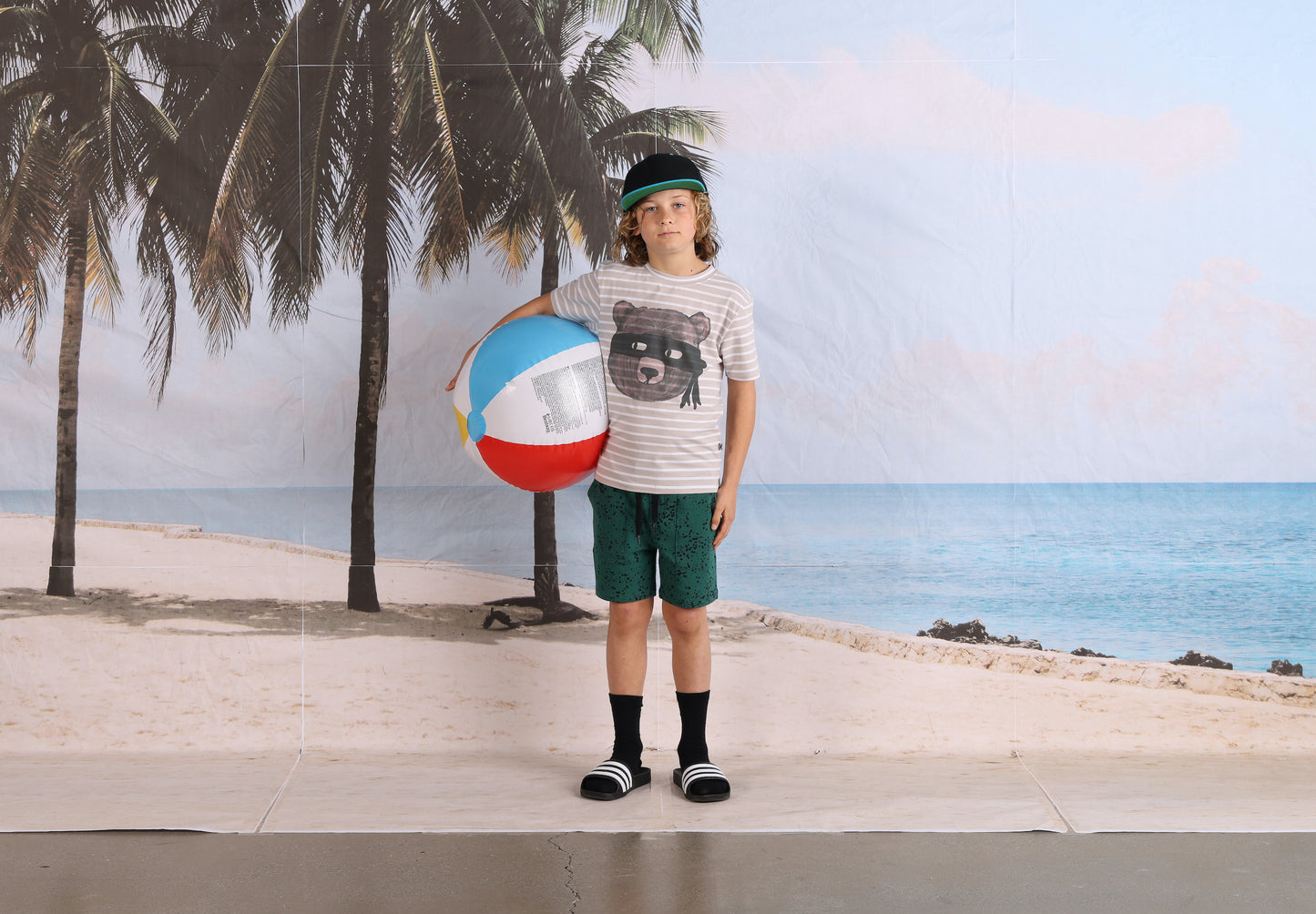 Minti - Bear In Disguise Tee / Slate + White Stripe