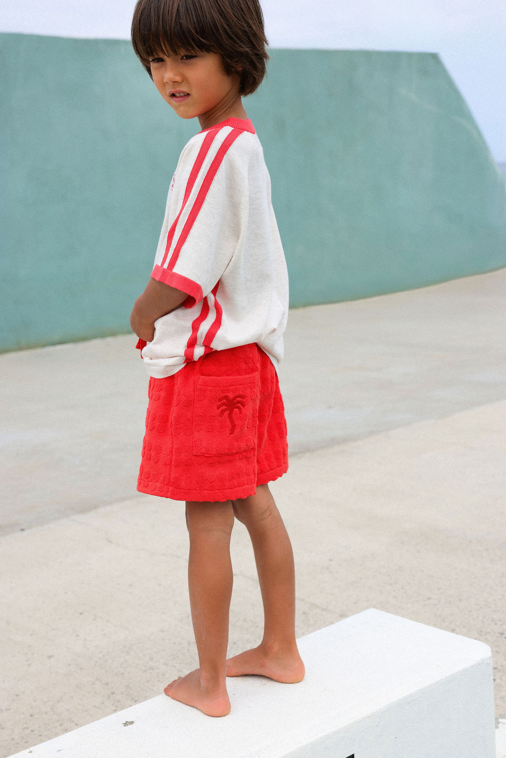 Grown Clothing - Organic Knitted Contrast Tee / Fiesta & Coconut