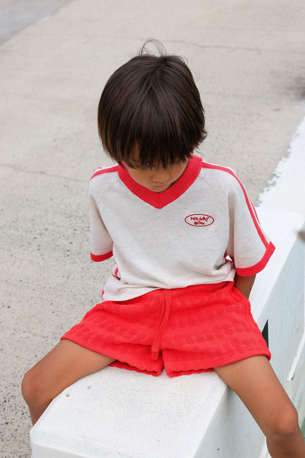 Grown Clothing - Organic Knitted Contrast Tee / Fiesta & Coconut