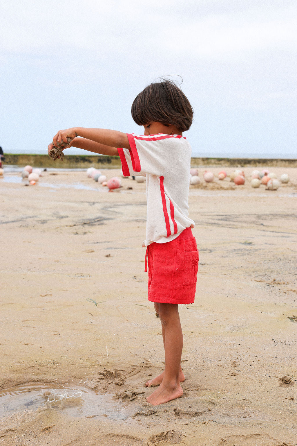 Grown Clothing - Organic Knitted Contrast Tee / Fiesta & Coconut