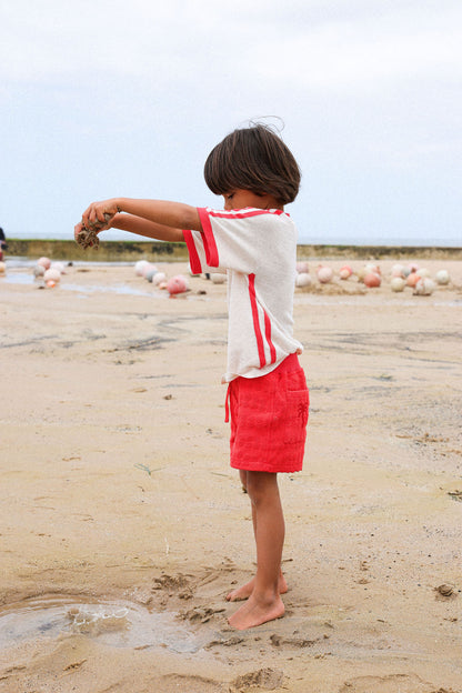 Grown Clothing - Organic Knitted Contrast Tee / Fiesta & Coconut