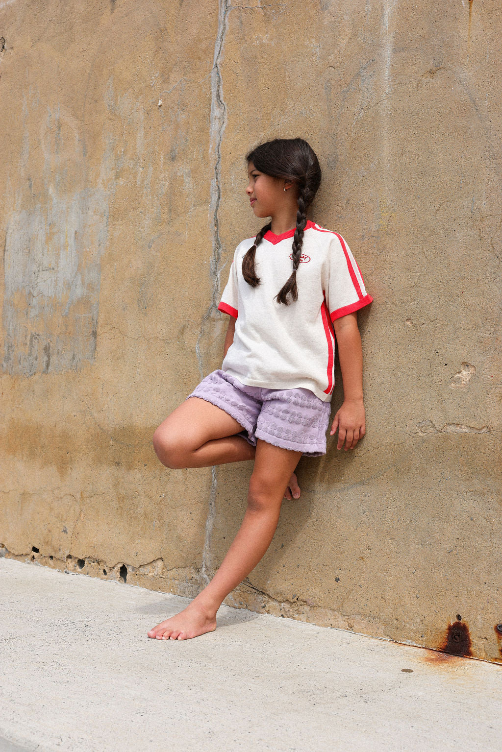 Grown Clothing - Organic Knitted Contrast Tee / Fiesta & Coconut