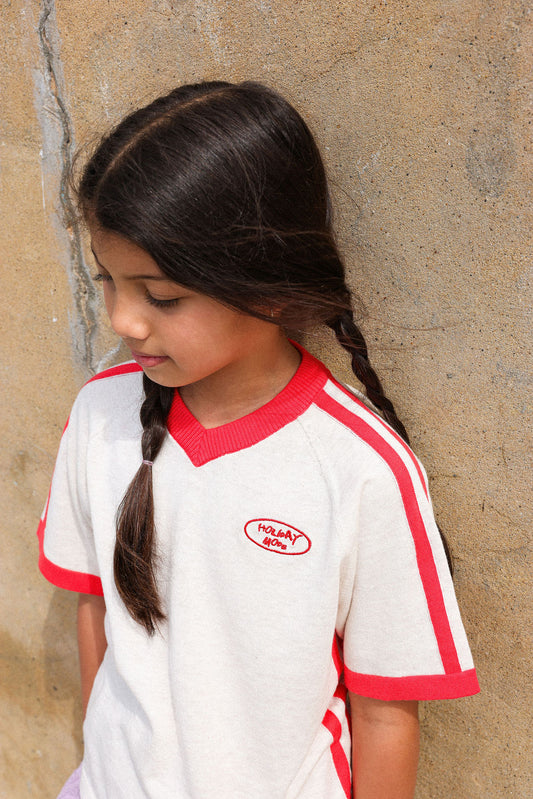 Grown Clothing - Organic Knitted Contrast Tee / Fiesta & Coconut