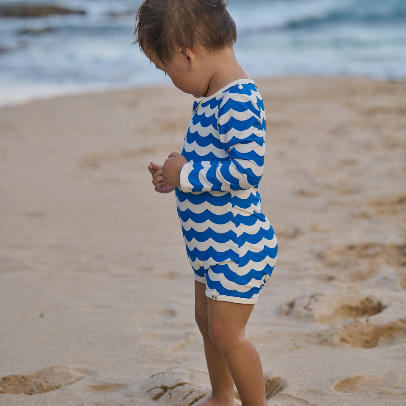 Nature Baby - One Piece Bathing Trunks / Waves Blue Print