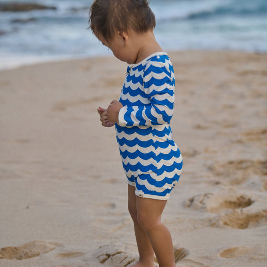 Nature Baby - One Piece Bathing Trunks / Waves Blue Print