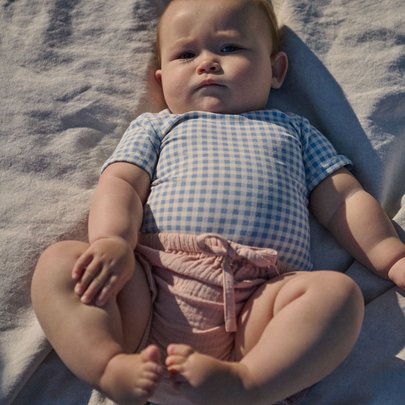 Nature Baby - Stretch Jersey Short Sleeve Bodysuit / Blue Gingham