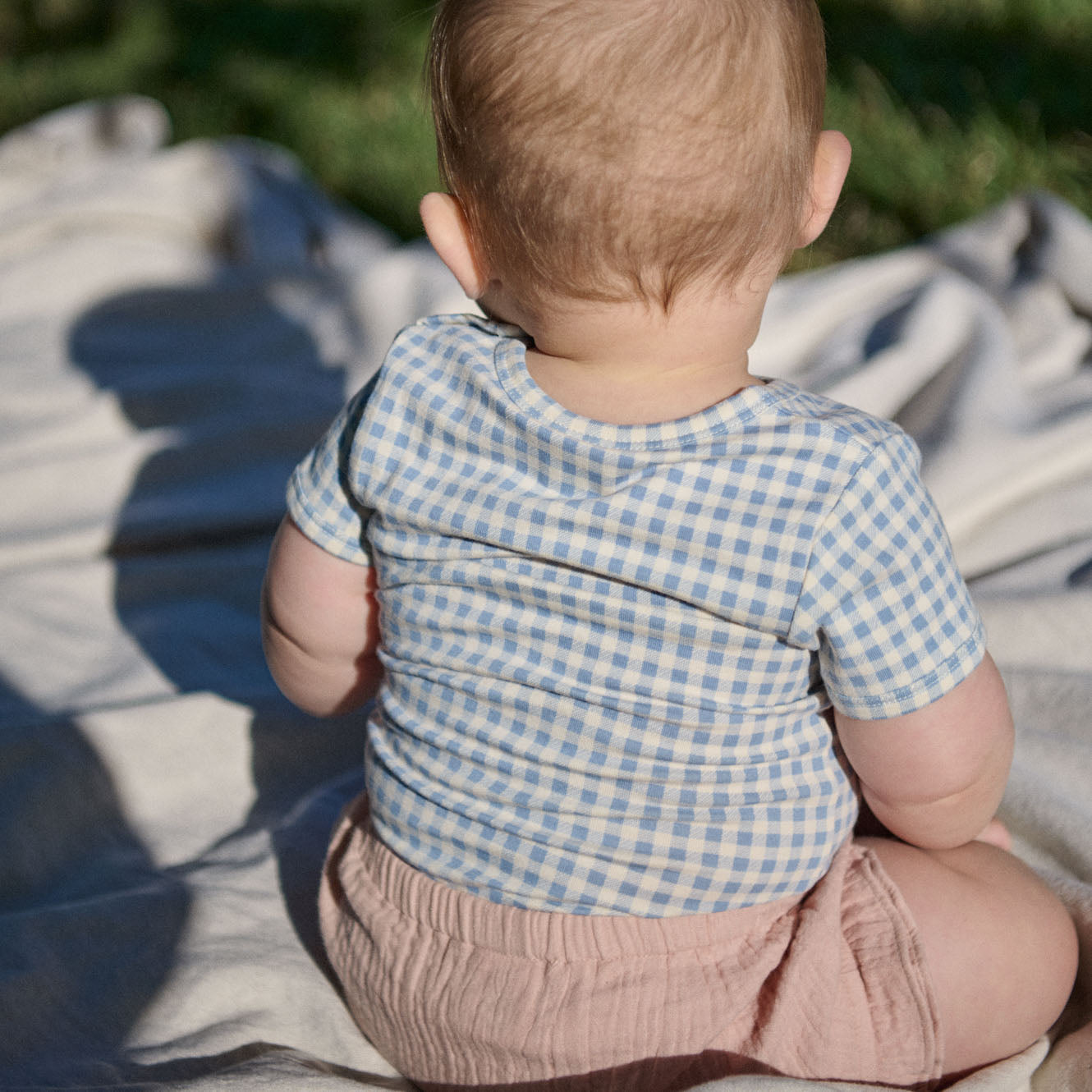 Nature Baby - Stretch Jersey Short Sleeve Bodysuit / Blue Gingham