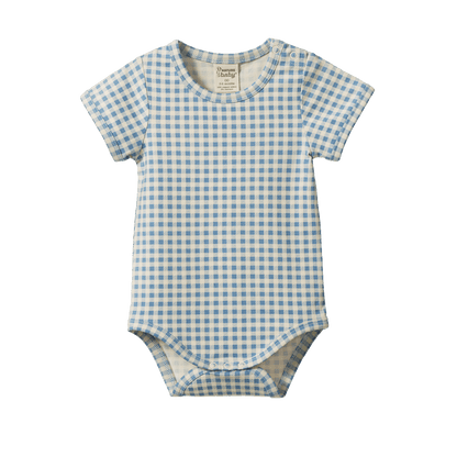 Nature Baby - Stretch Jersey Short Sleeve Bodysuit / Blue Gingham