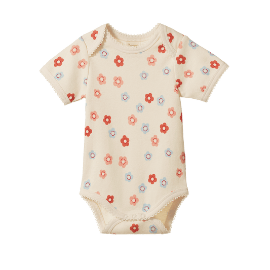 Nature Baby - Short Sleeve Bodysuit / Petite Flora Stamp Print