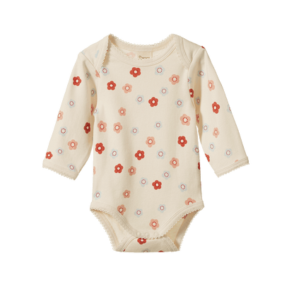 Nature Baby - Long Sleeve Bodysuit / Petite Flora Stamp Print