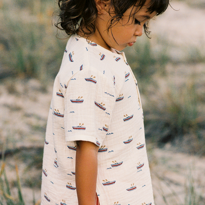Nature Baby - Short Sleeve Caravan Shirt Muslin / Row Boats Print