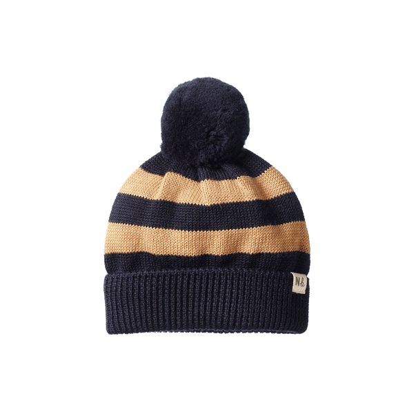 Nature Baby - Alpine Pom Pom Beanie / Navy/Caramel Stripe