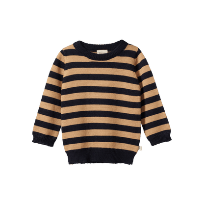 Nature Baby - Merino Knit Pullover / Navy/Caramel Stripe