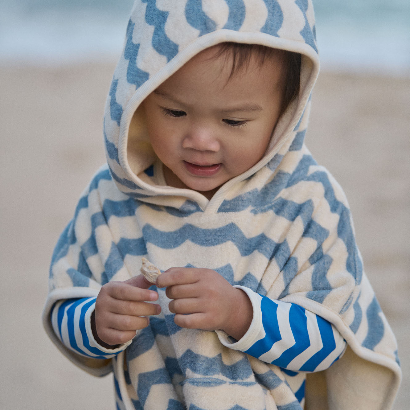Nature Baby - Organic Cotton Poncho Towel / Waves Print
