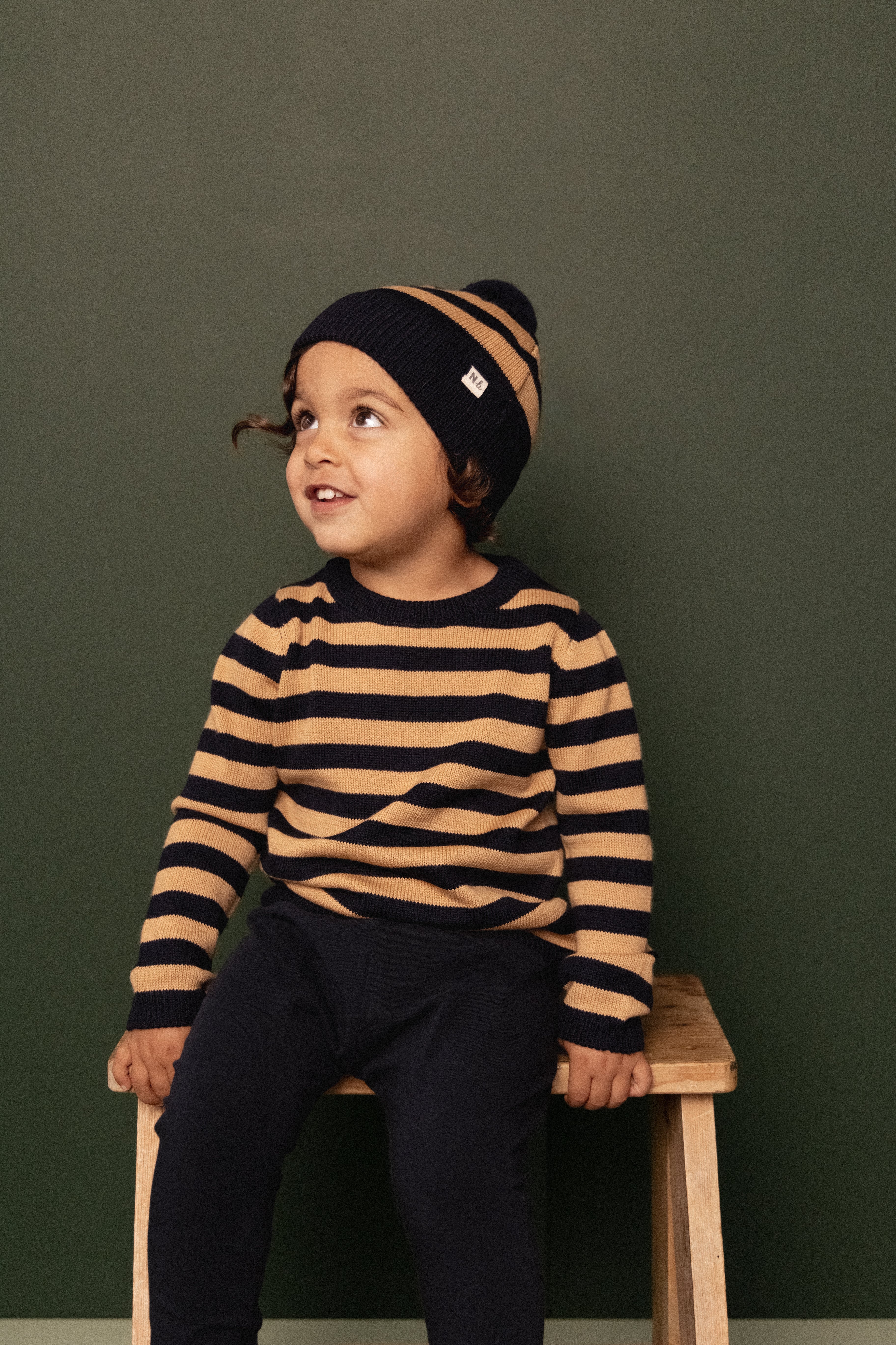 Nature Baby - Merino Knit Pullover / Navy/Caramel Stripe