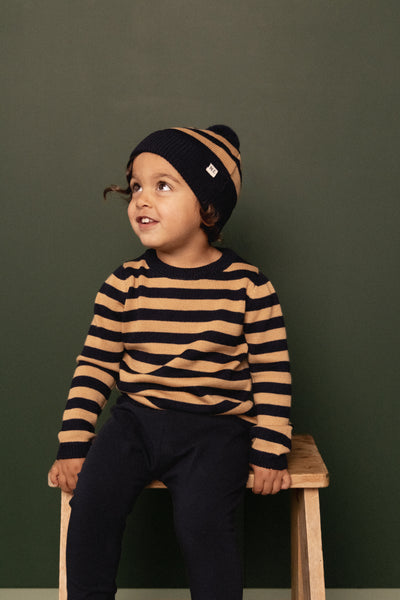Nature Baby - Alpine Pom Pom Beanie / Navy/Caramel Stripe