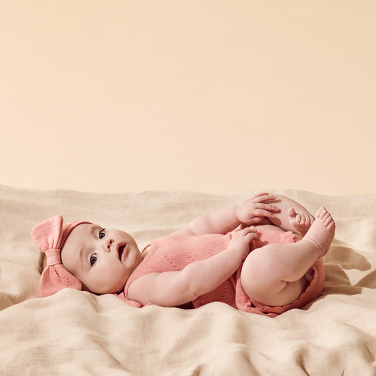 Wilson + Frenchy - Organic Knitted Pointelle Playsuit / Petal Pink