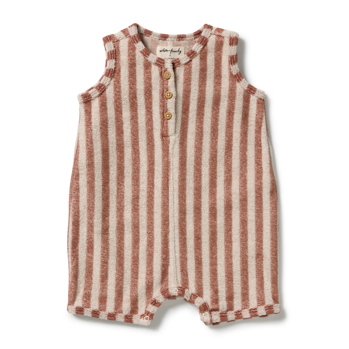 Wilson + Frenchy - Organic Terry Growsuit / Cherry Cola Stripe