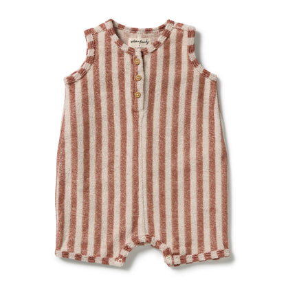 Wilson + Frenchy - Organic Terry Growsuit / Cherry Cola Stripe