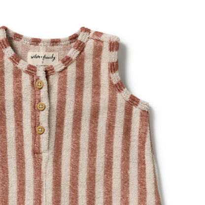 Wilson + Frenchy - Organic Terry Growsuit / Cherry Cola Stripe