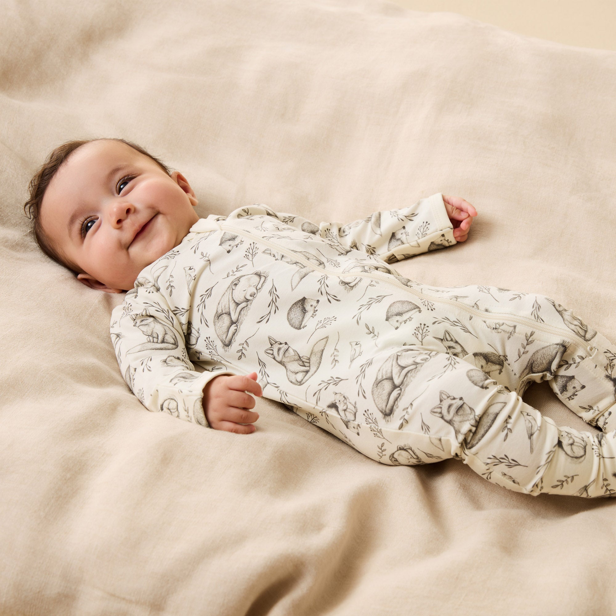 Wilson + Frenchy - Organic Zipsuit with Feet / Foxglove Forest