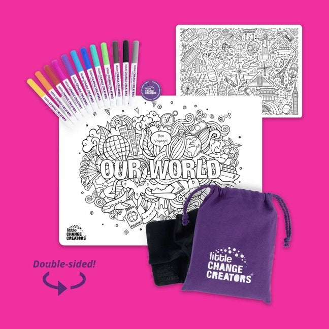 Little Change Creators - Re-Fun-Able Colour-in Placemat For Kids / Our World