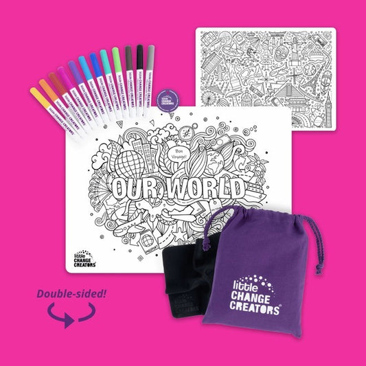 Little Change Creators - Re-Fun-Able Colour-in Placemat For Kids / Our World