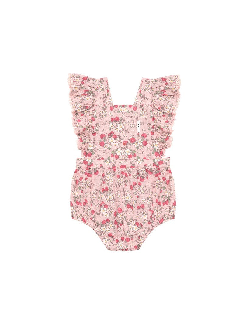 Huxbaby - Vintage Strawberry Frill Playsuit / Blush