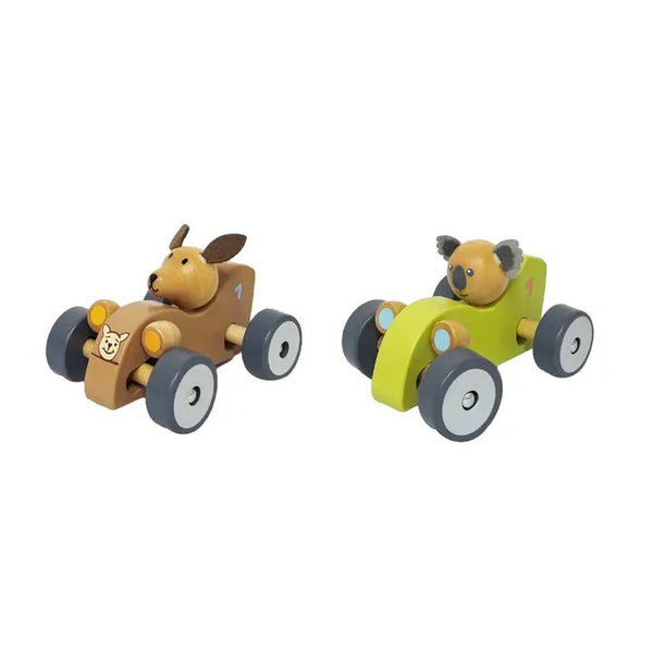 ToysLink - Wooden Koala & Kangaroo Wheelie Car