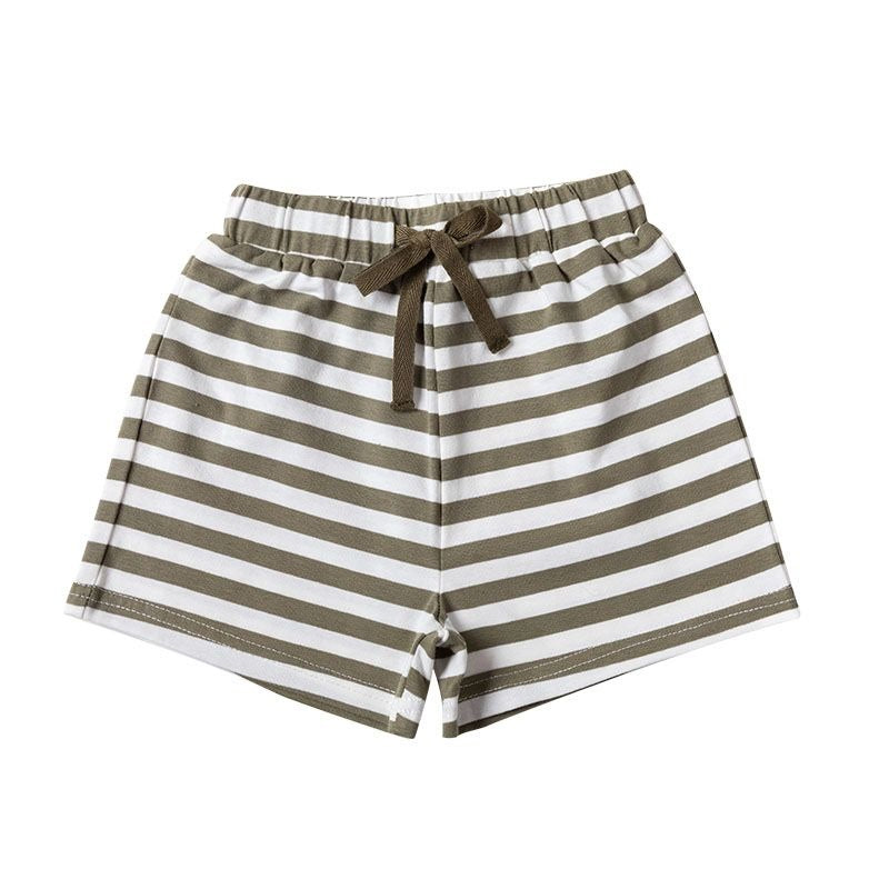 Ponchik Babies + Kids - Boxey Cotton Shorts with Elastic Waist + Contrast Drawstring / Seaweed Stripe