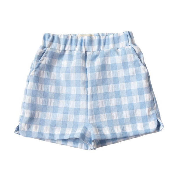 Ponchik Babies + Kids - Cotton Shorts with Elastic Waist / Baby Blue Gingham