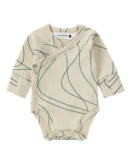 Susukoshi - Kimono Bodysuit Long Sleeve - Ripple / Pine