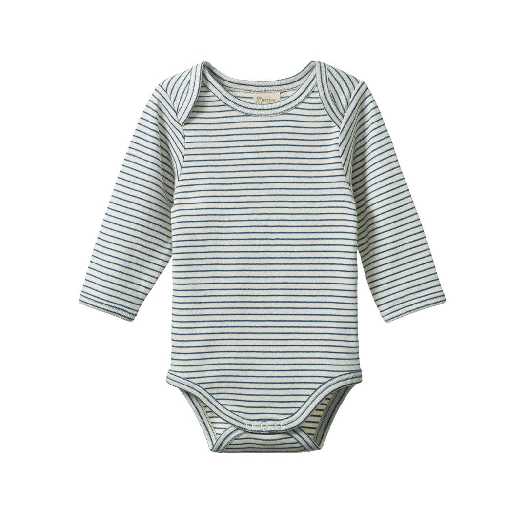 Nature Baby - Long Sleeve Bodysuit / Teal Pinstripe