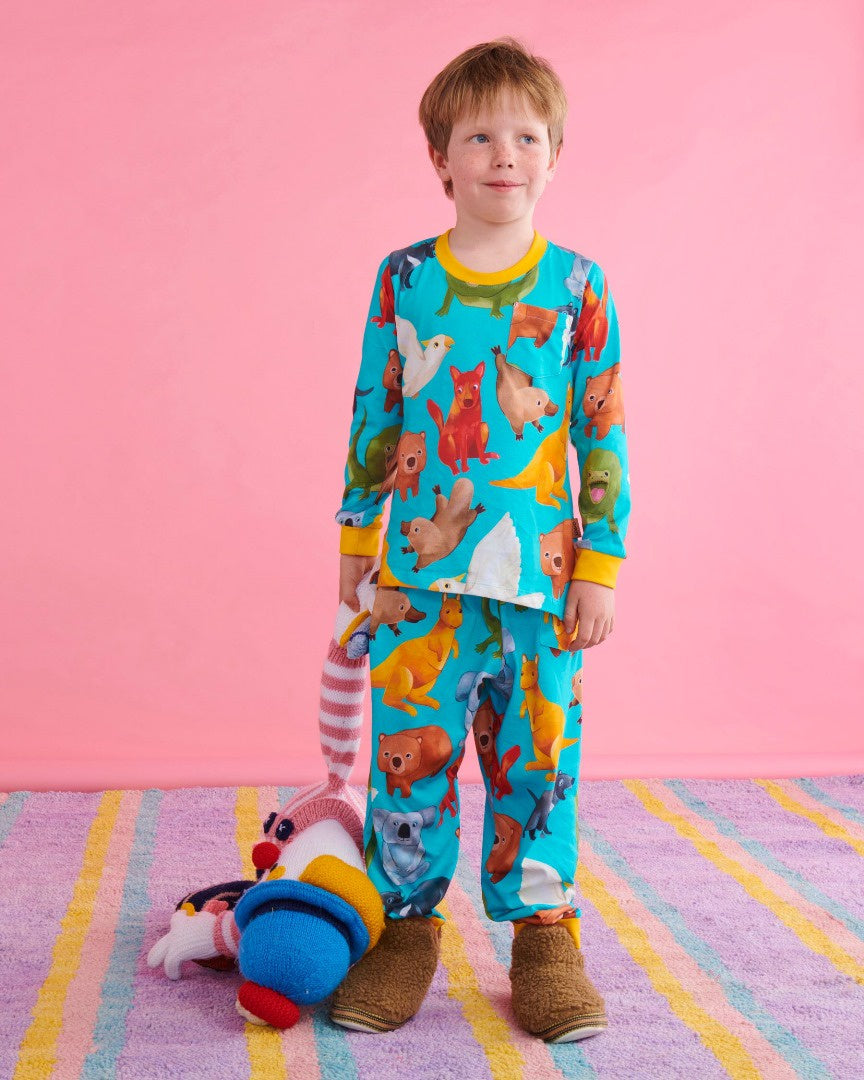 Kip & Co - Organic Cotton Long Sleeve Top & Pant Pyjama Set / Home Among The Gum Trees