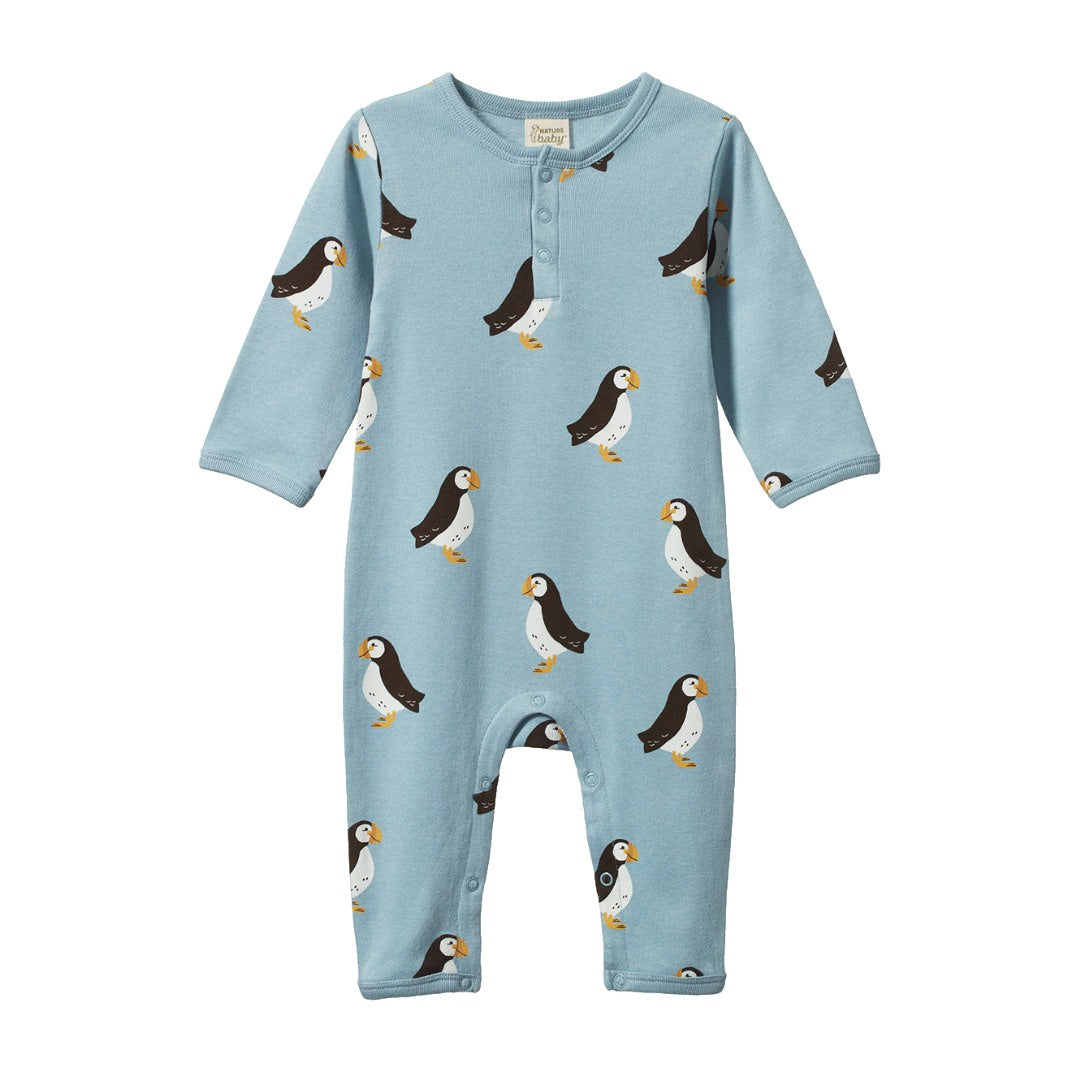 Nature Baby - Henley Pyjama Suit / Puffin Print