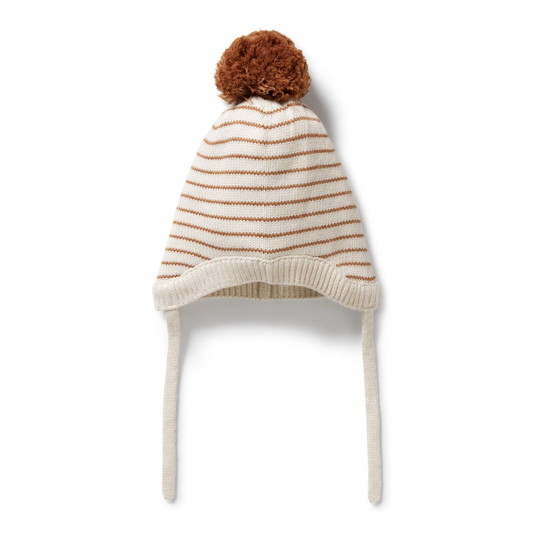 Wilson + Frenchy - Organic Knitted Stripe Bonnet / Cinnamon Stripe