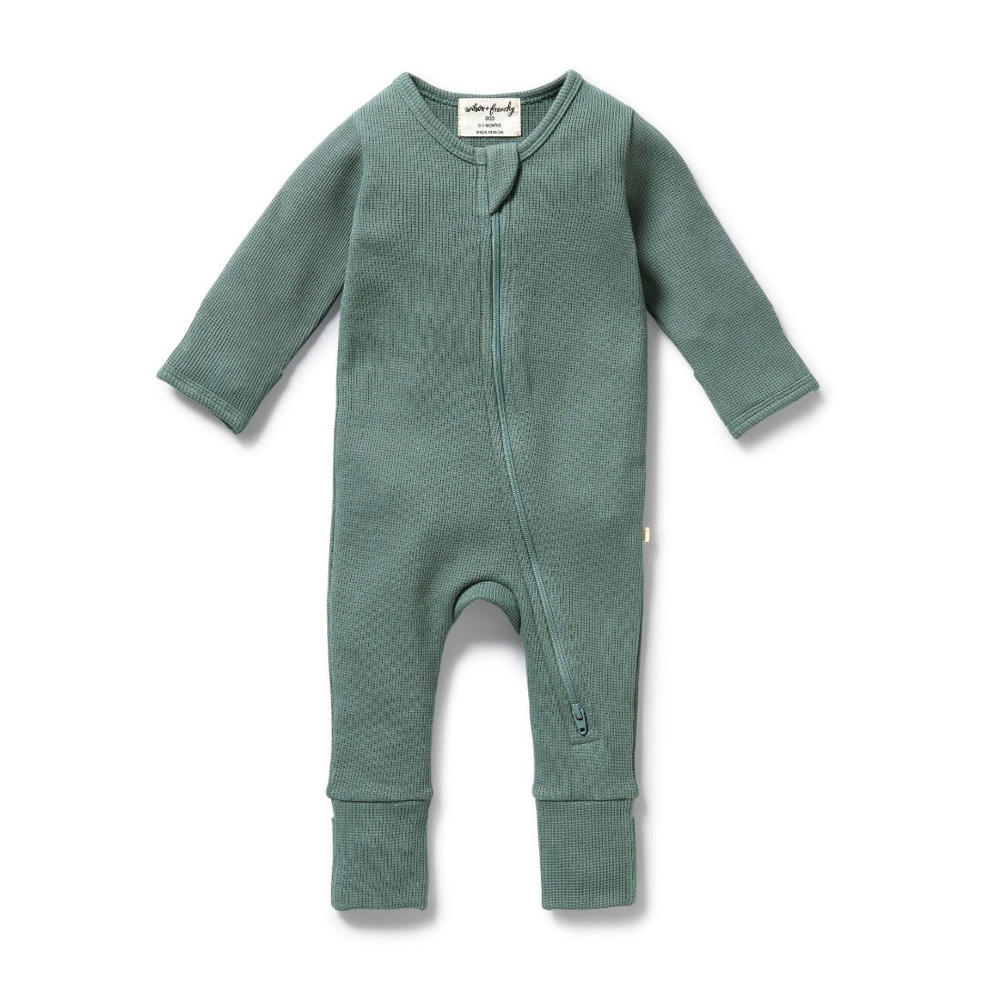 Wilson + Frenchy - Organic Waffle Zipsuit / Pine Green