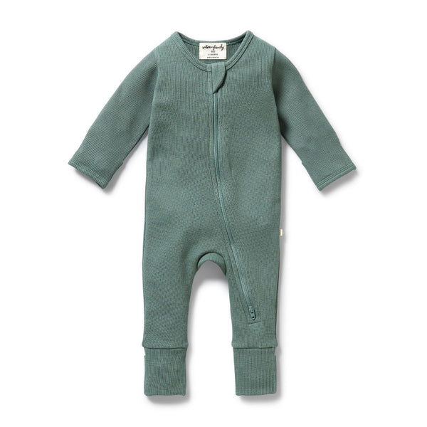 Wilson + Frenchy - Organic Waffle Zipsuit / Pine Green