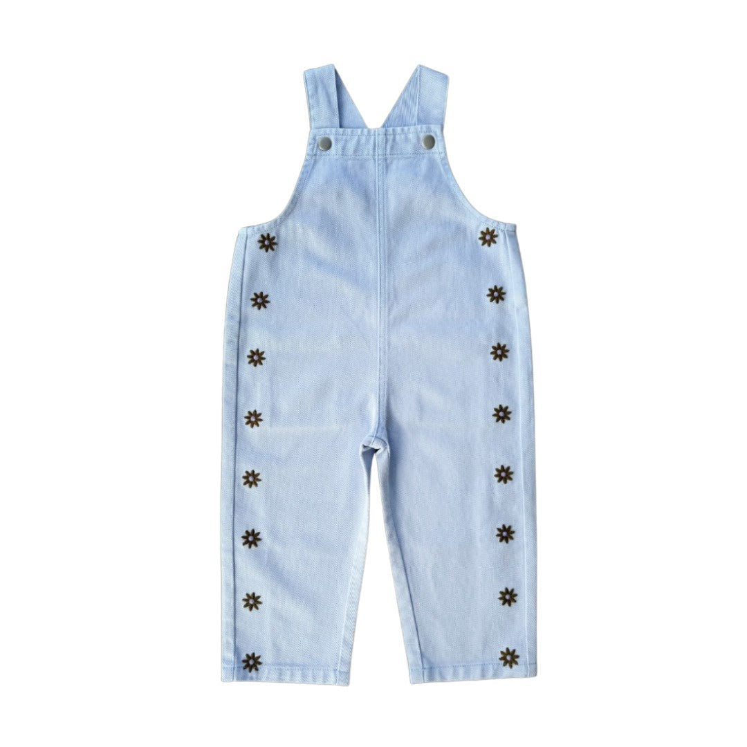 Grown Clothing - Organic Embroidery Posy Overalls / Ice Blue