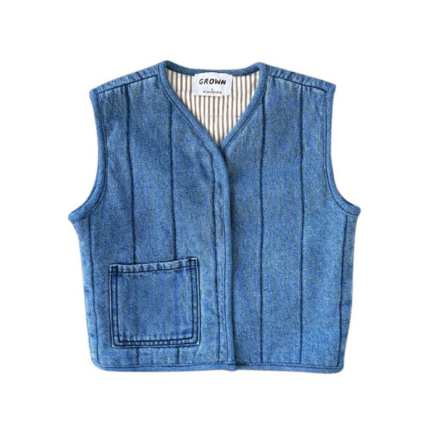 Grown Clothing - Quilted Reversible Vest / Denim & Paint