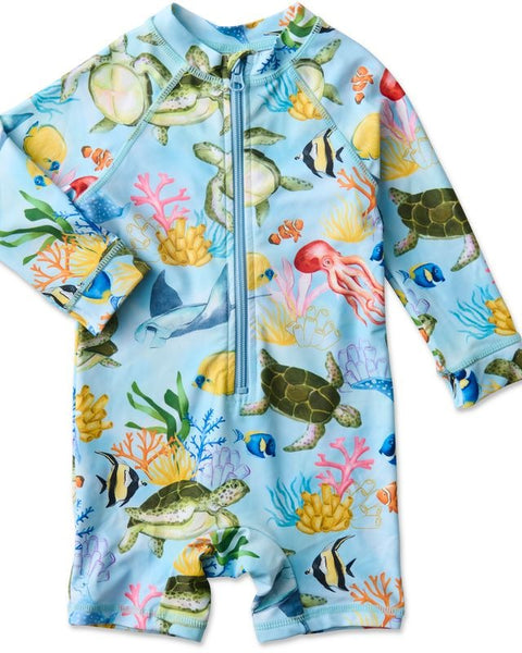 Kip & Co - Baby Long Sleeve Zip Bathers / Reef Life