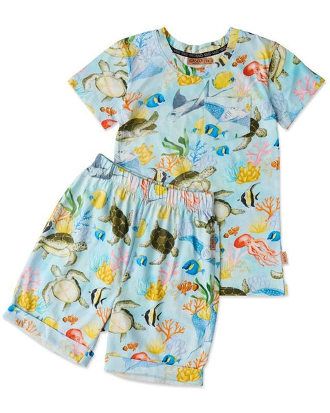 Kip & Co - Kids Organic Cotton Short Sleeve Tee & Short  Pyjama Set / Reef Life