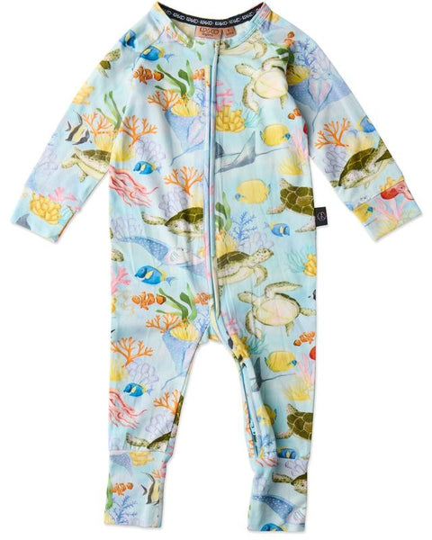 Kip & Co - Organic Long Sleeve Zip Romper / Reef Life