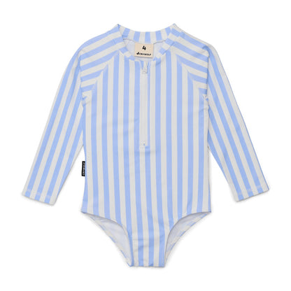 Cry Wolf - Long Sleeve Swimsuit / Sky Blue Stripe