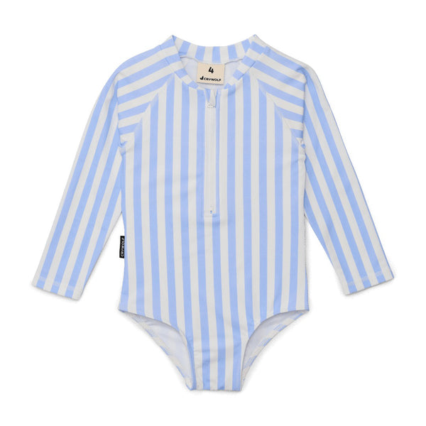 Cry Wolf - Long Sleeve Swimsuit / Sky Blue Stripe